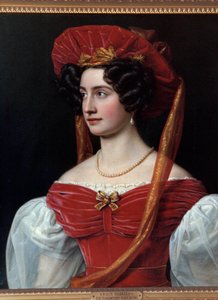 Porträtt av kvinna med röd hatt målning av Joseph Karl Stieler (1781-1858) 1800-talet. München, Chateau De Nymphenburg av Joseph Carl Stieler