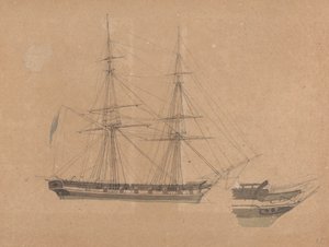 Sidovy av singelbriggen och fören av en annan av Joseph Cartwright