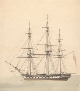 Singelkorvett (?) med tre figurer i marinuniformer och Union Jack av Joseph Cartwright