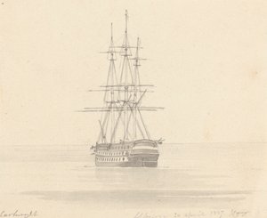 Enkel fregatt, akter framåt; Albion 20 april 1817 av Joseph Cartwright