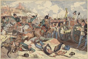 Slaget vid Solferino, Italien, andra italienska frihetskriget, 24 juni 1859 (färg litho)