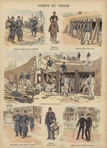 Militäringenjörer från den franska armén (färg litho)