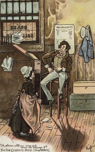 Scen från Den gamla kuriositetsbutiken, av Charles Dickens (färglitografi) av Joseph Clayton (1856 1937) (after) Clarke
