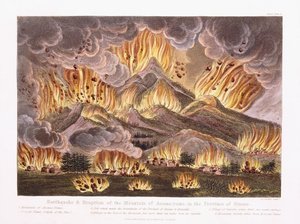 Jordbävning och utbrott av berget Asama-yama i provinsen Sinano, 1822 av Joseph Constantine Stadler