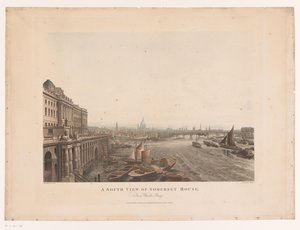 Utsikt över Somerset House och Themsen från söder En södervy av Somerset House, från Waterloo Bridge (titel på objekt)
