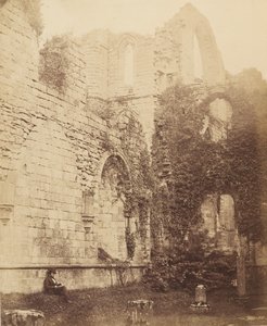 Fountains Abbey. Interiör i kapitelhuset, 1850-talet.