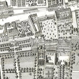 Detalj av en karta över Wien som visar 135 Alsergrund där Mozart och hans familj bodde under 1788 (etsning och gravyr) av Joseph Daniel Huber