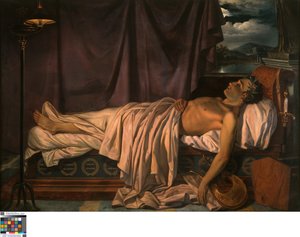 Lord Byron på sin dödsbädd, ca 1826 (olja på duk) av Joseph Denis Odevaere