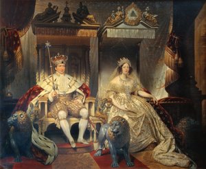 Christian VIII (1786-1848) och drottning Caroline Amalie (1796-1881) i kröningsrockar