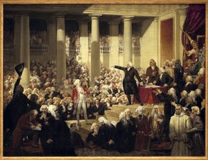 Franska revolutionen: Honore Gabriel (Honore-Gabriel) Riqueti, greve av Mirabeau (1749-1791) före monsieur de Henri Evrard (Henri-Evrard), markis av Dreux Breze (Dreux-Breze) (1762-1829) vid deputeradeförsamlingen , 23 juni