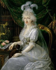 Tyska: Marie Luise (Ludovica) av Neapel-Sicilien (1773-1802), hustru till Ferdinand III av Toscana, sittande vid ett bord, knälångt porträtt av Luisa Maria Amelia Teresa av Neapel och Sicilien, prinsessa av Neapel och Sicilien (1773-1802), storhertiginnan  av Joseph Dorffmeister