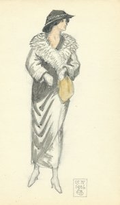 Fashionable Lady, 15.IV.1916, 1916 (penna & bläck och wc på papper) av Joseph Edward Southall