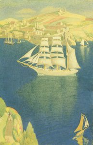 The White Barque at Fowey, 1943 (tempera ombord) av Joseph Edward Southall