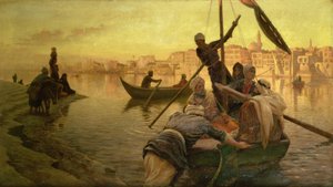 I Kairo: Färjan från ön Gazirie på Nilen eller Boulach hamnen i Kairo av Joseph Farquharson