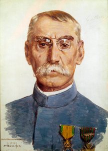 Första världskriget (1914-1918): "" Porträtt av Marechal Joseph Simon Gallieni (1849-1916)"" Målning av Joseph Felix Bouchor (1853-1937) 1915 Sön. 0,33 x 0,24 m
