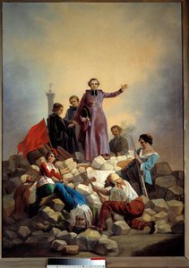 Revolution 1848: "" Ärkebiskopen Denis Affre (1793-1848) på barrikaden Faubourg Saint Anthony 26/06/1848"" Målning av Joseph Felon (1818-1896) 1848 Sön. 0,92x0,67 m. Paris, Musee Carnavalet - Revolutionen 1848: "" Ärkebiskopen Monseigneur Denis Af