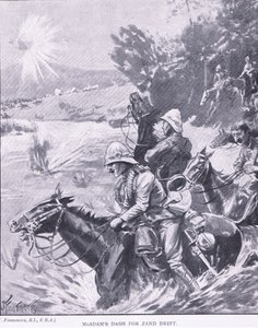 McAdams dash för Zand Drift, från After Pretoria: The Guerilla War publicerad av Harmsworth Bros Limited, 1901 av Joseph Finnemore
