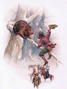 Så han började hoppa och skaka grenen där björnen började vackla (färg litho)