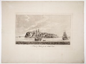 En vy över Quebec från sydost, ca 1781 (kolorerad gravyr)