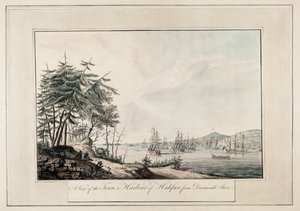 En vy över staden och hamnen i Halifax, från Dartmouth shore, ca 1777 (Tryckt)