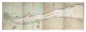 Karta över St Lawrencefloden, Nordamerikas Atlantkust, ca 1781 (kolorerad gravyr)