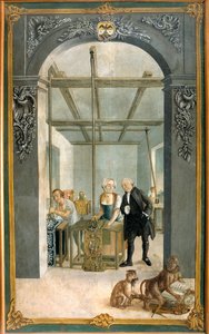 Wetter Brothers Indian Fabric Factory: Arbetare som passerar genom gallret på tryckta dukar Målning av Joseph Gabriel Rossetti (1700-talet). 1764 Orange, Musee Municipal