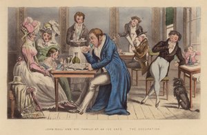 John Bull och hans familj på ett iscafé (kolorerad gravyr)