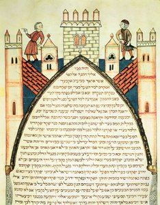 En utkik ger larmet, illustration från den judiska Cervera-bibeln, 1299