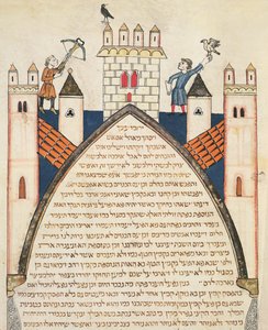 Jakt med falkar, illustration från den judiska Cervera-bibeln, 1299