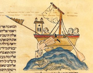 Jonah Eaten by the Whale, från en hebreisk bibel, 1299