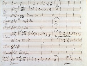Första sidan av musikpartitur av menuetten i Armida av J Haydn (1784) av Joseph Haydn