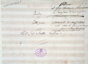 Första sidan av musikpartitur av menuetten i Armida av J Haydn (1821) av Joseph Haydn