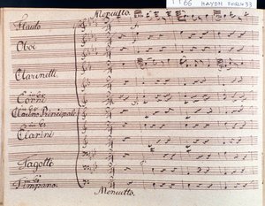 Första sidan av partitur av menuetten i Symfoni 66 i B-dur av J Haydn av Joseph Haydn