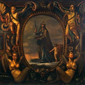 Allegorisk figur med putti i en kartusch (olja på duk)