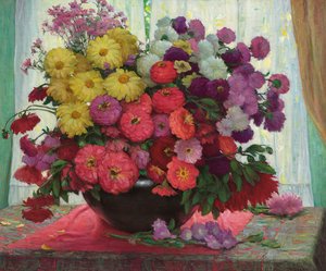 Bowl of Flowers (olja på duk) av Joseph Henry Sharp
