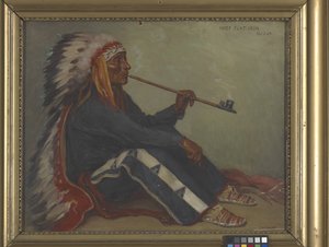Chief Flat Iron, Sioux (olja på duk) av Joseph Henry Sharp