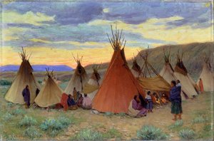 Kväll på Crow Reservation, Montana (olja på duk) av Joseph Henry Sharp