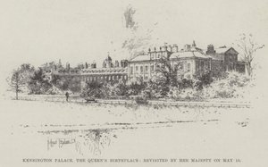 Kensington Palace, drottningens födelseort, besökt av Hennes Majestät den 15 maj. av Joseph Holland Tringham