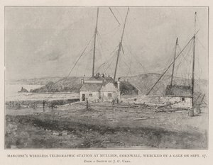 Marconis trådlösa telegrafstation i Mullion, Cornwall, förstördes av en storm den 17 september av Joseph Holland Tringham