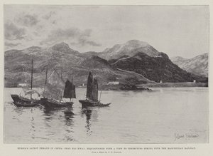 Rysslands senaste krav i Kina, Shan Hai Kwan, som begärts för att förbinda Peking med Manchuriska järnvägen. av Joseph Holland Tringham