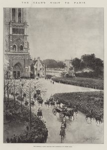 Tsarens besök i Paris, det kejserliga sällskapet lämnar Notre Dame-katedralen av Joseph Holland Tringham