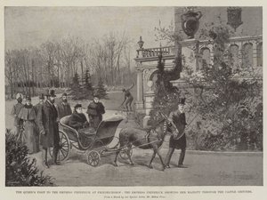 Drottningens besök hos kejsarinnan Fredrik på Friedrichshof, kejsarinnan Fredrik visar hennes majestät genom slottsområdet av Joseph Holland Tringham