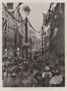 Den kungliga processionen, Hennes Majestäts vagn som passerar uppför Ludgate Hill till St Paul