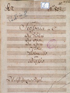 Första sidan av partitur av Symphony in C av Pleyel av Joseph Ignace Pleyel