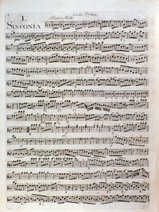 Sida med partitur av symfoni i ut dur av Pleyel av Joseph Ignace Pleyel