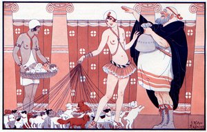 Three Prix Féminins - Pris av lilla gamla mormor från en stor familj - illustration från la Vie Parisienne 1919 av Joseph Kuhn Regnier