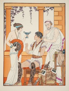 Sårad soldat med armen i en sele, illustration från 