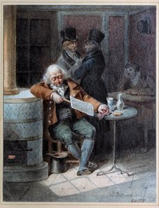 Reading of the Gazette””: gammal man sov på ett kafé och läste tidningen “The Gazette”” 1824. Litografi av Joseph Louis Hippolyte Bellange (1800-1866) 1824 Paris, Musee Carnavalet av Joseph Louis Hippolyte Bellange