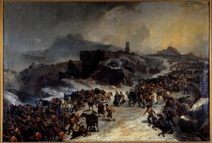 Korsningen av Sierra Guadarama (Guadarrama) i Spanien i december 1808. Målning av Joseph Louis Hippolyte Bellange (1800-1866) 1800-talets Paris, Army Museum