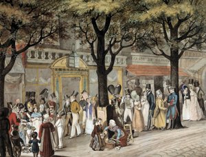 Gå på en boulevard i Paris i 1819 akvarell av Joseph Louis Bellange (1800-1866) 1819 Paris, Musee Carnavalet